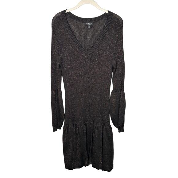 Current Air Black & Gold Shimmer Long Sleeve Bubble Waist Dress Women's Large - Picture 2 of 10